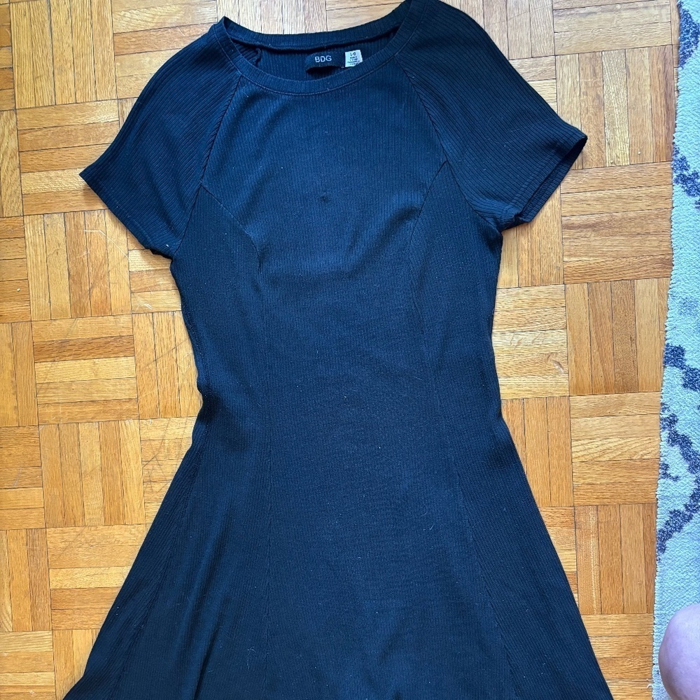 urban outfitters fit and flare ribbed black greyish dress
